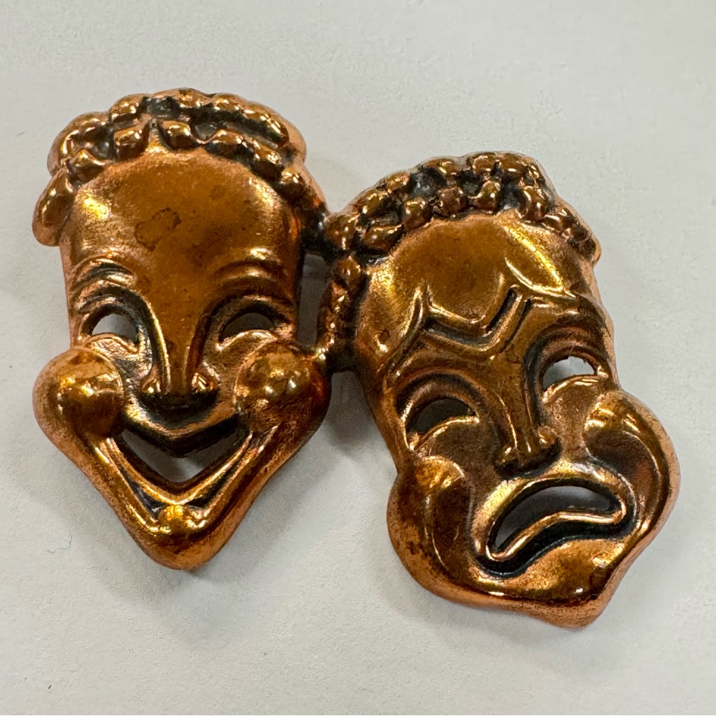Renoir “Curtain Call” Copper Comedy And Tragedy Mask Brooch